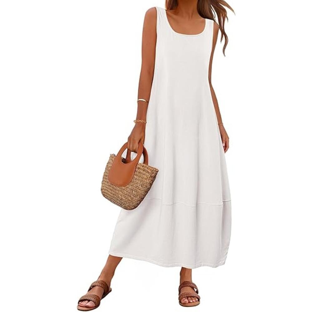 NWT Merokeety White Sleeveless Summer Boho Maxi Dress Women's Size XXL